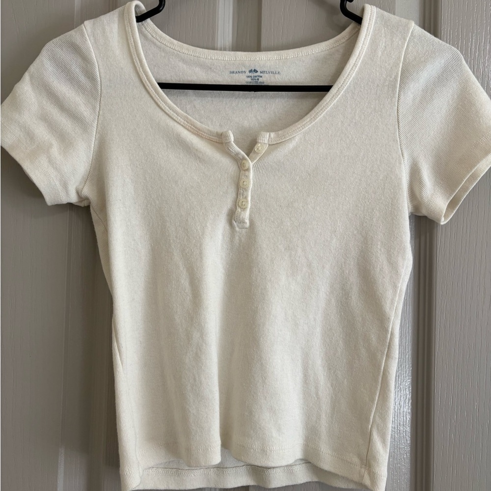 Cream Short Sleeve crop Top